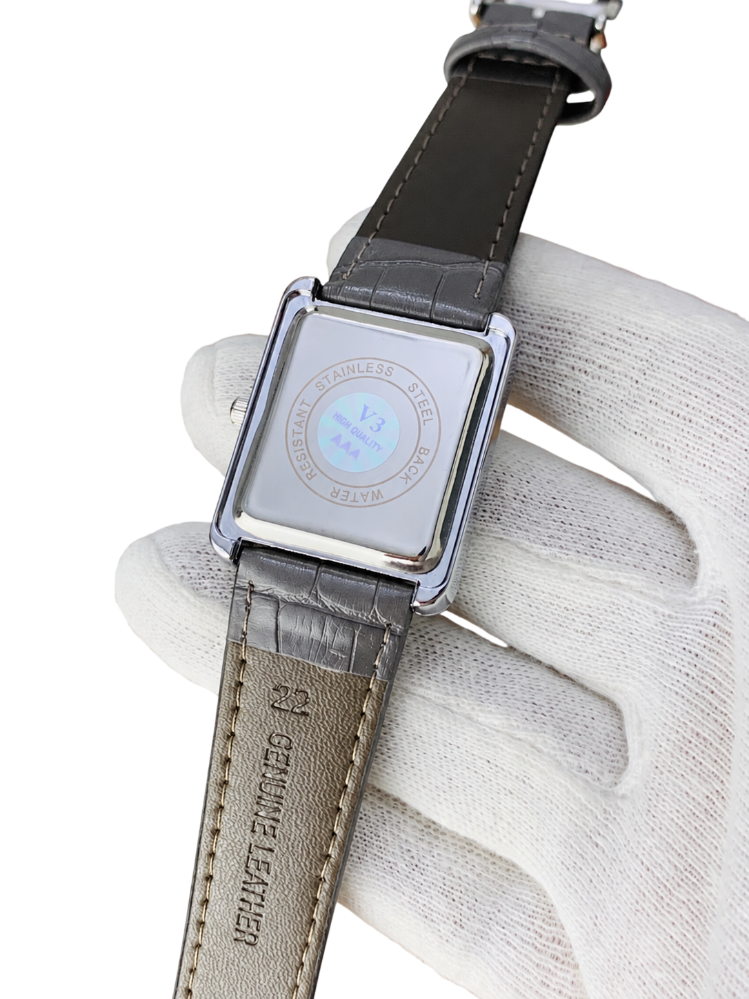 Gray men's luxury-style watch detail – VORYSA