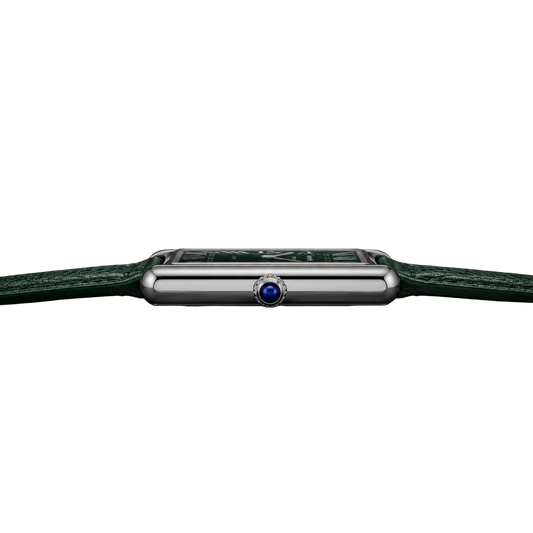 Green leather strap Cartier Tank inspired men's watch front view – VORYSA