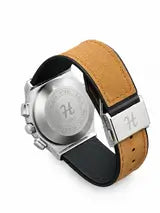 Light brown leather strap on Hublot men's watch