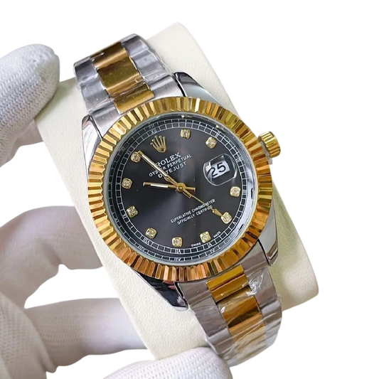 Men's RLX Datejust Silver-Gold Watch with Black Dial