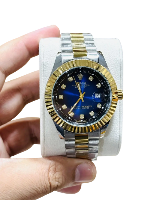 Men's RLX Datejust Silver-Gold Watch with Blue Dial