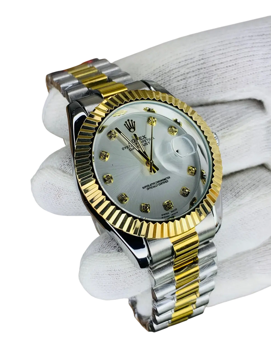 Men's RLX Datejust Silver-Gold Watch with White Dial