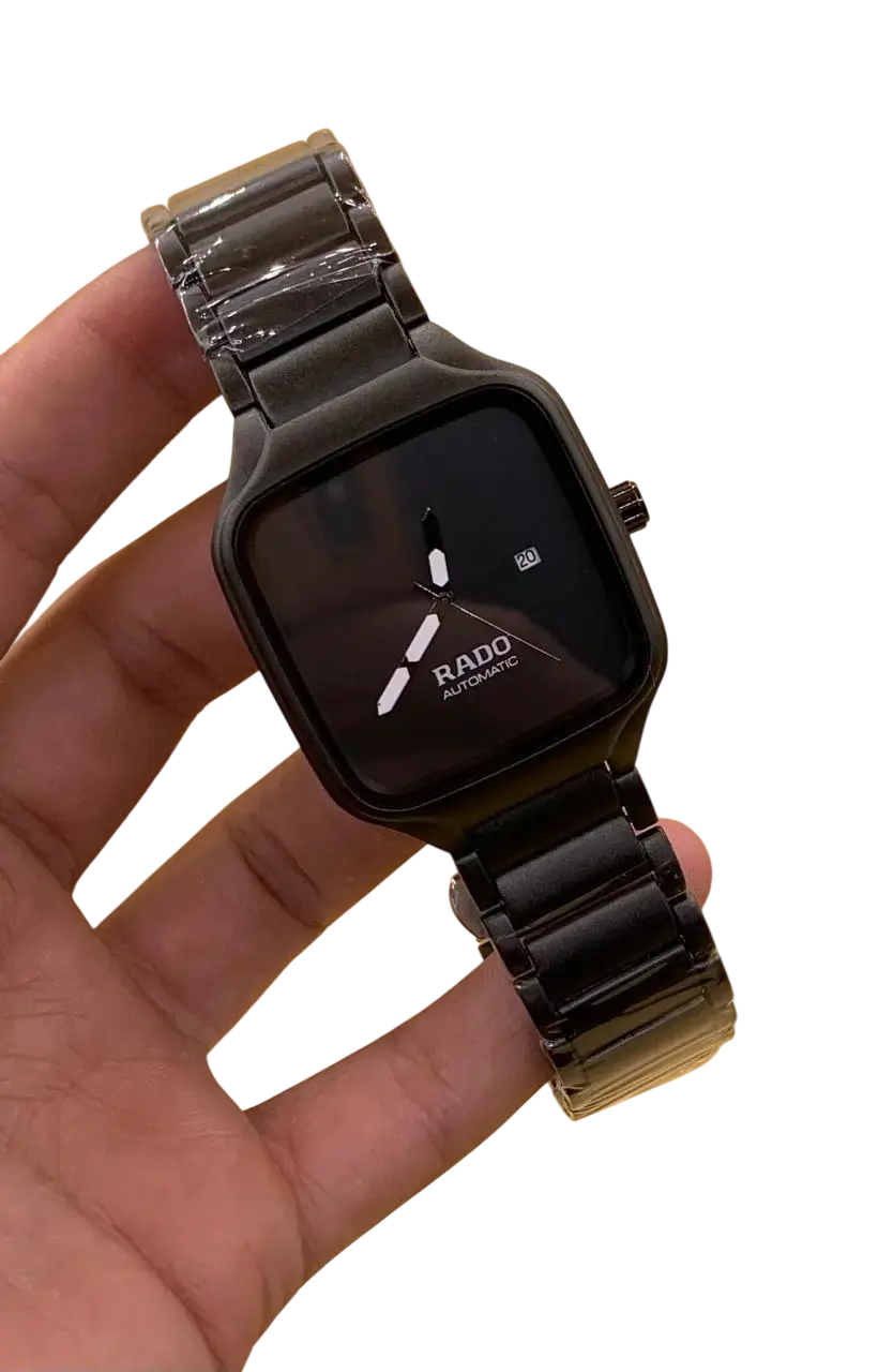 Black square dial watch close-up
