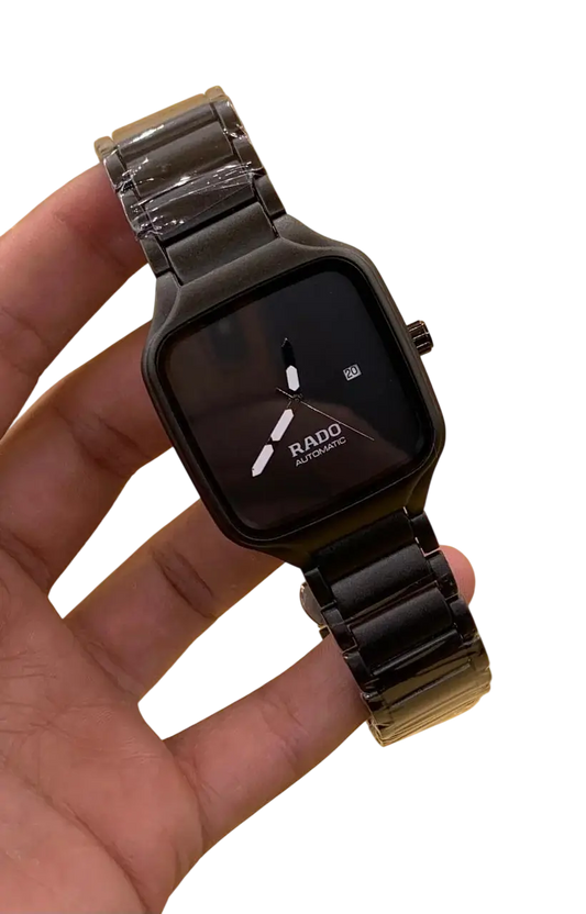 Black square dial watch close-up