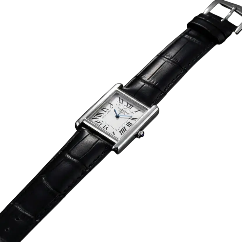 Cartier Tank Black Leather Strap Watch Full Length View