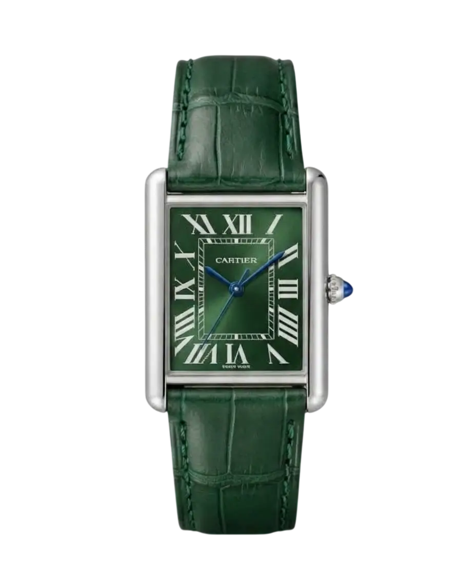 Cartier Tank style watch with green leather strap for men – VORYSA Pakistan