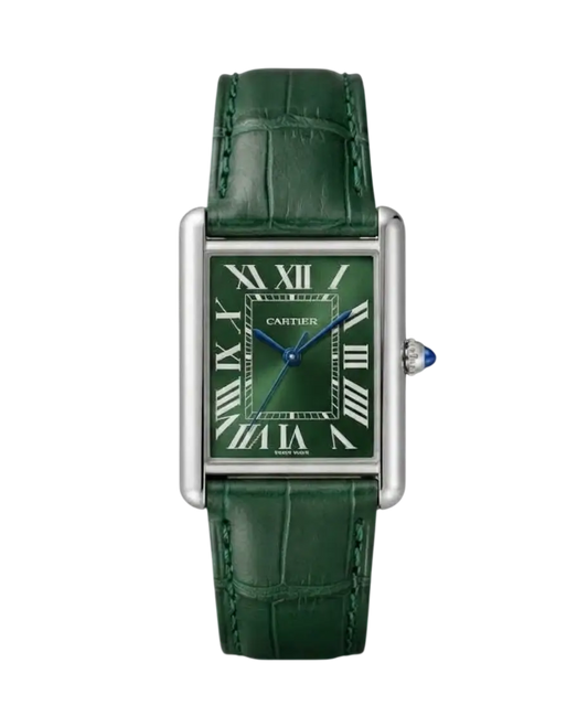 Cartier Tank style watch with green leather strap for men – VORYSA Pakistan