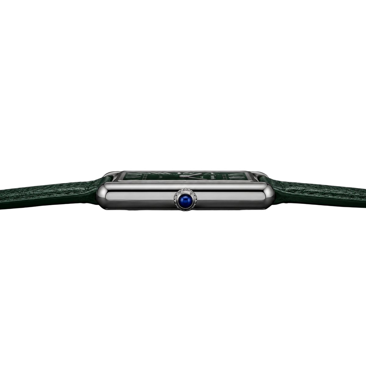 Green leather strap Cartier Tank inspired men's watch front view – VORYSA
