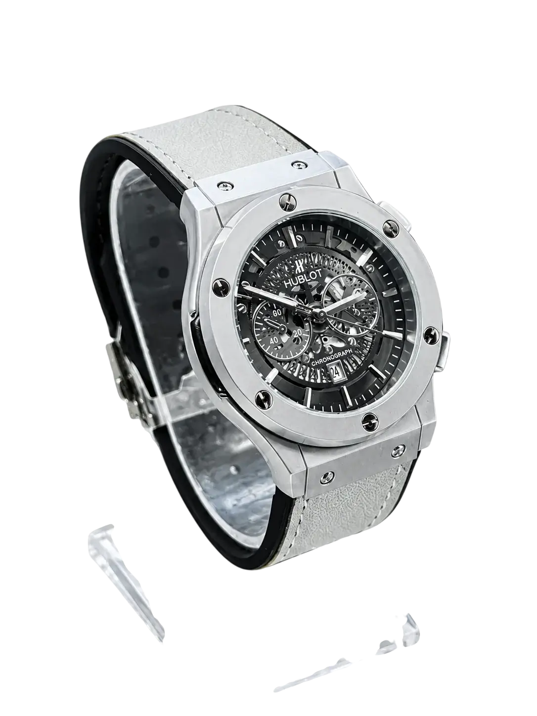 Men's silver watch side view