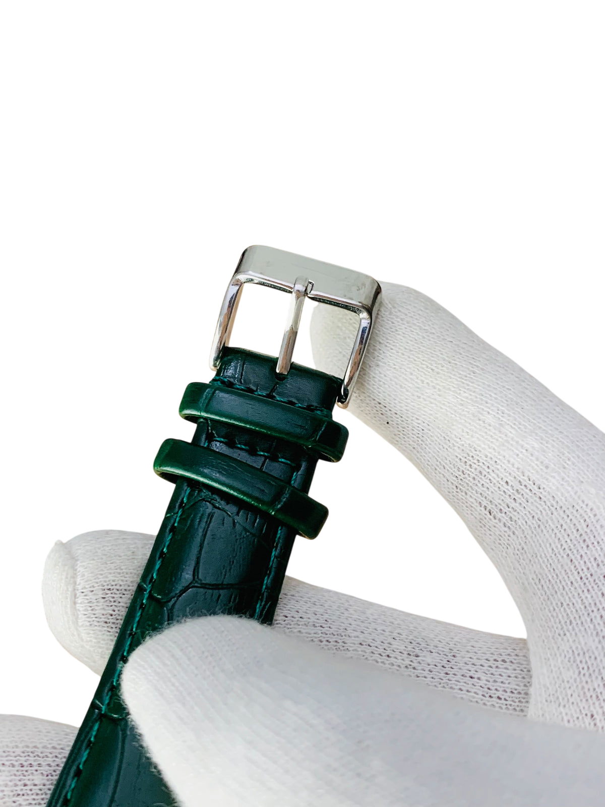 Rectangular Cartier Tank style men's watch with green leather strap – VORYSA Pakistan