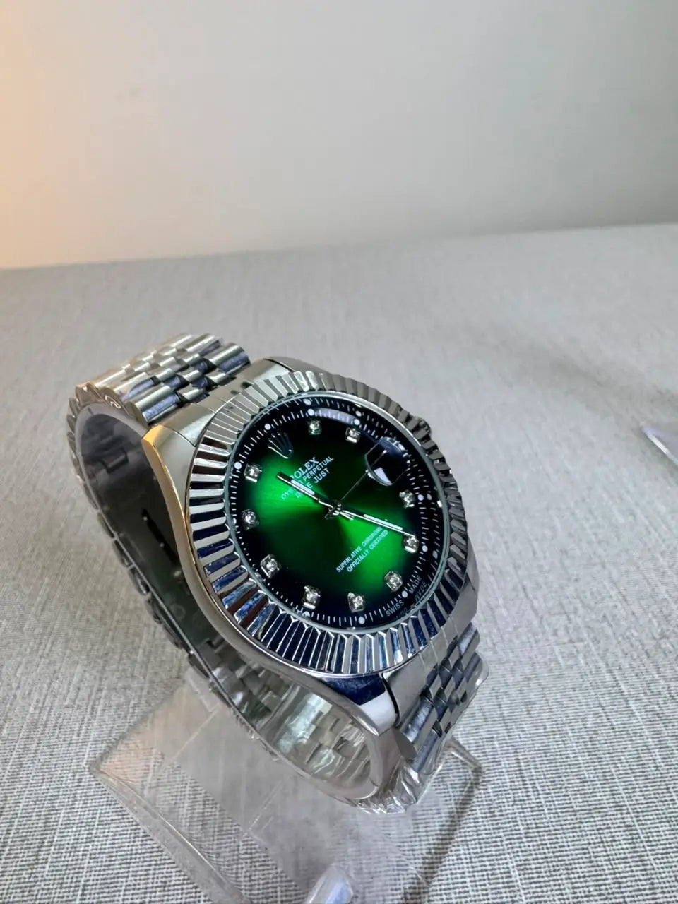 Men's RLX Silver With Green Dial Luxury-Style Watch