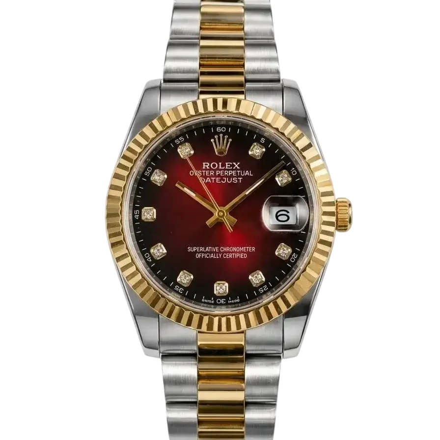 Men's RLX Datejust Silver-Gold Watch with Red Dial