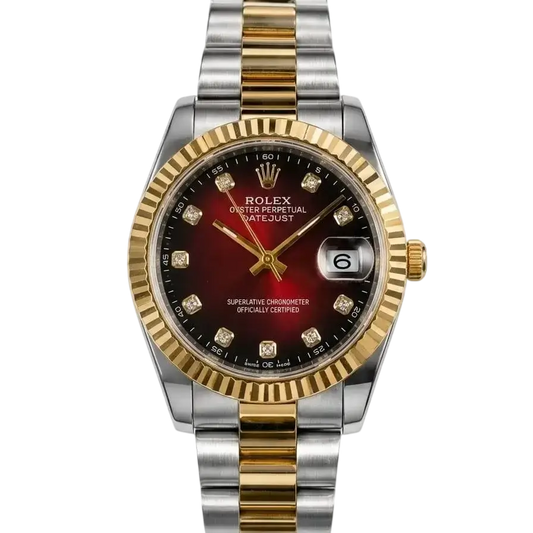 Men's RLX Datejust Silver-Gold Watch with Red Dial