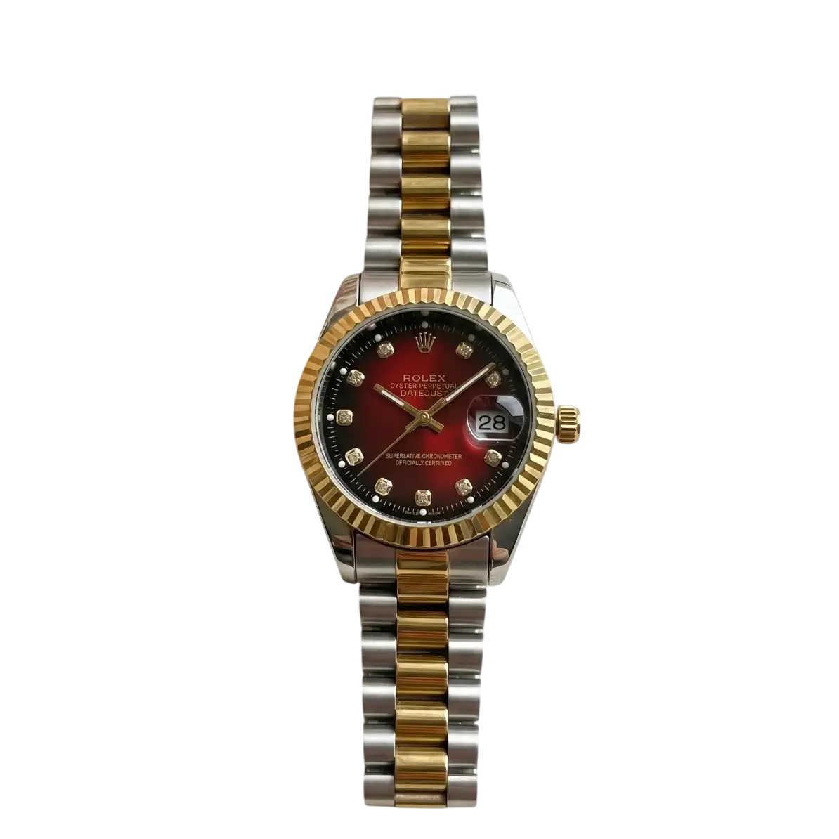 Men's RLX Datejust Silver-Gold Watch with Red Dial