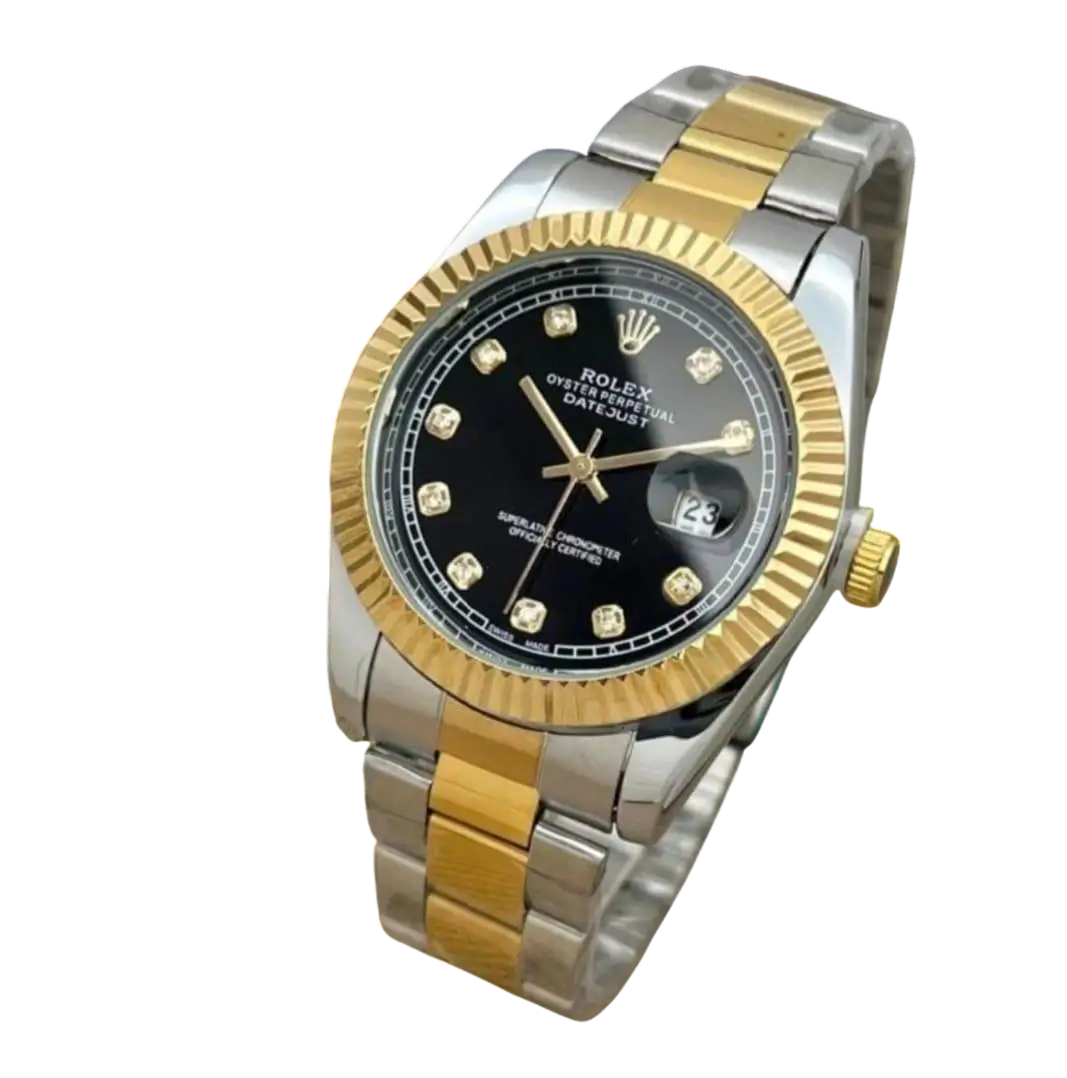 Men's RLX Datejust Silver-Gold Watch with Black Dial