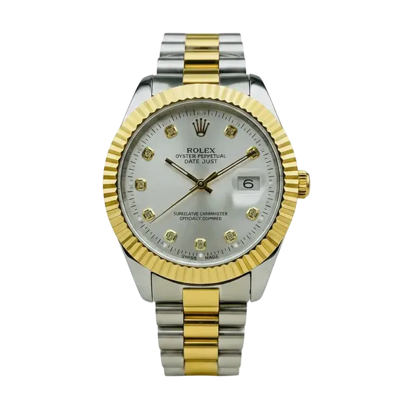 Men's RLX Datejust Silver-Gold Watch with White Dial