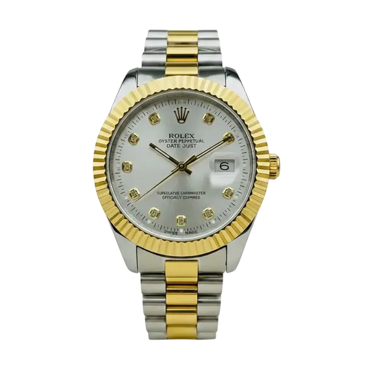 Men's RLX Datejust Silver-Gold Watch with White Dial