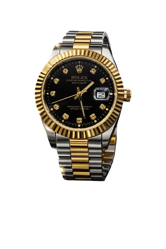 Men's RLX Datejust Silver-Gold Watch with Black Dial
