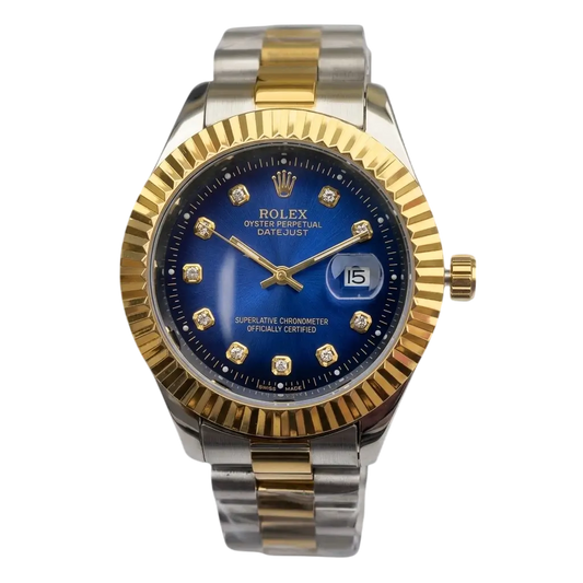 Men's RLX Datejust Silver-Gold Watch with Blue Dial