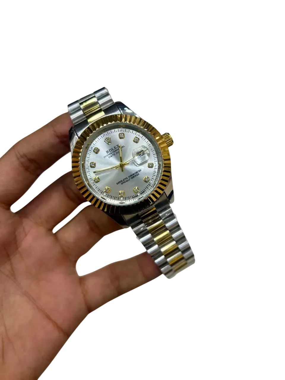 Men's RLX Datejust Silver-Gold Watch with White Dial