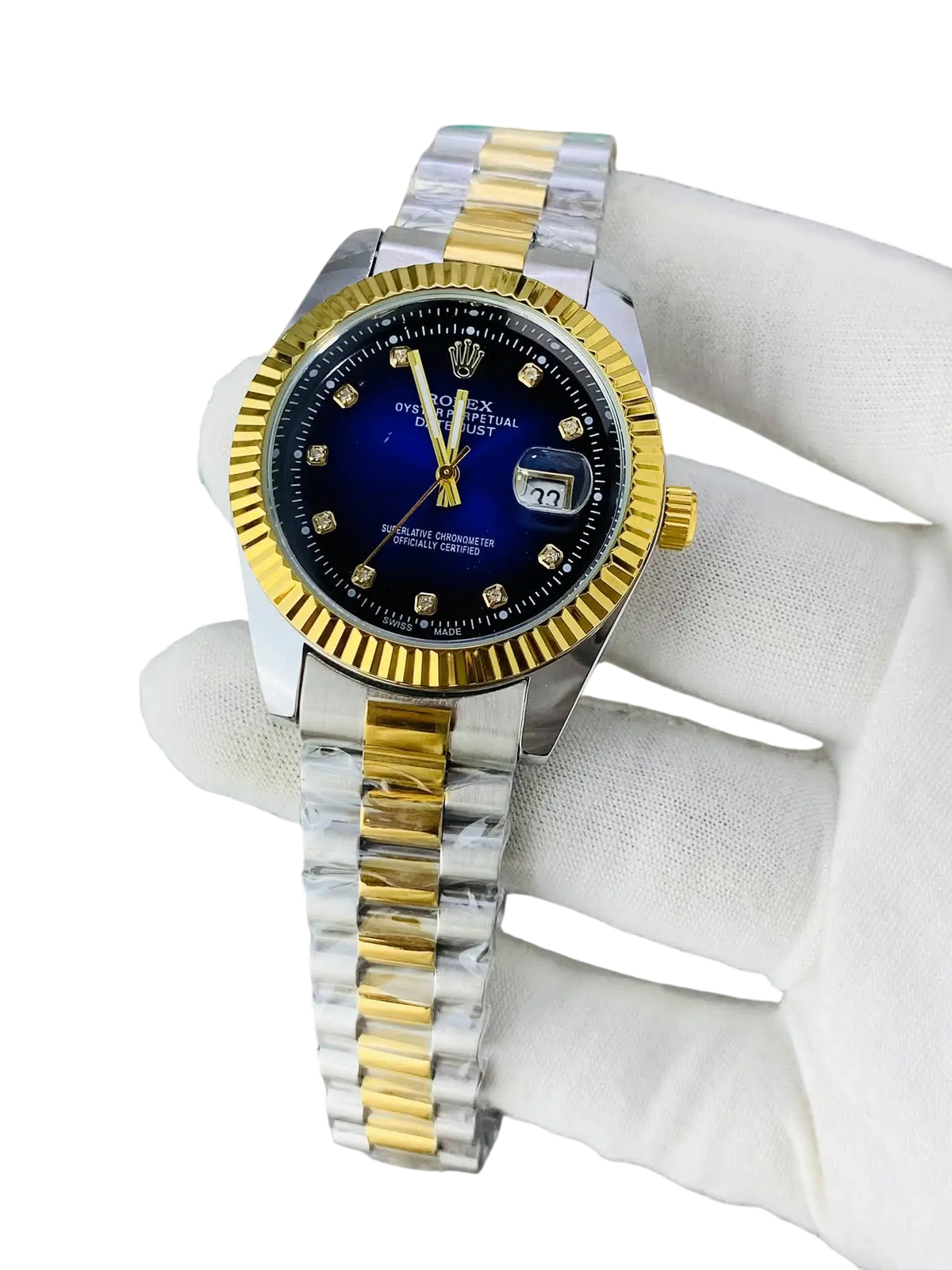 Men's RLX Datejust Silver-Gold Watch with Blue Dial