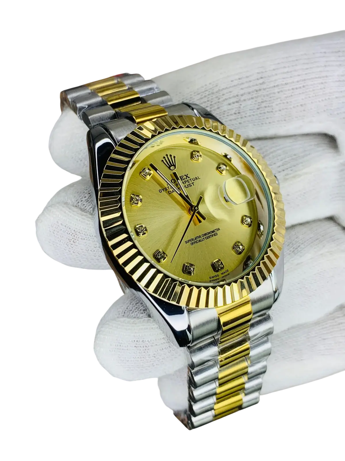 Men's RLX Datejust Silver-Gold Watch with Golden Dial