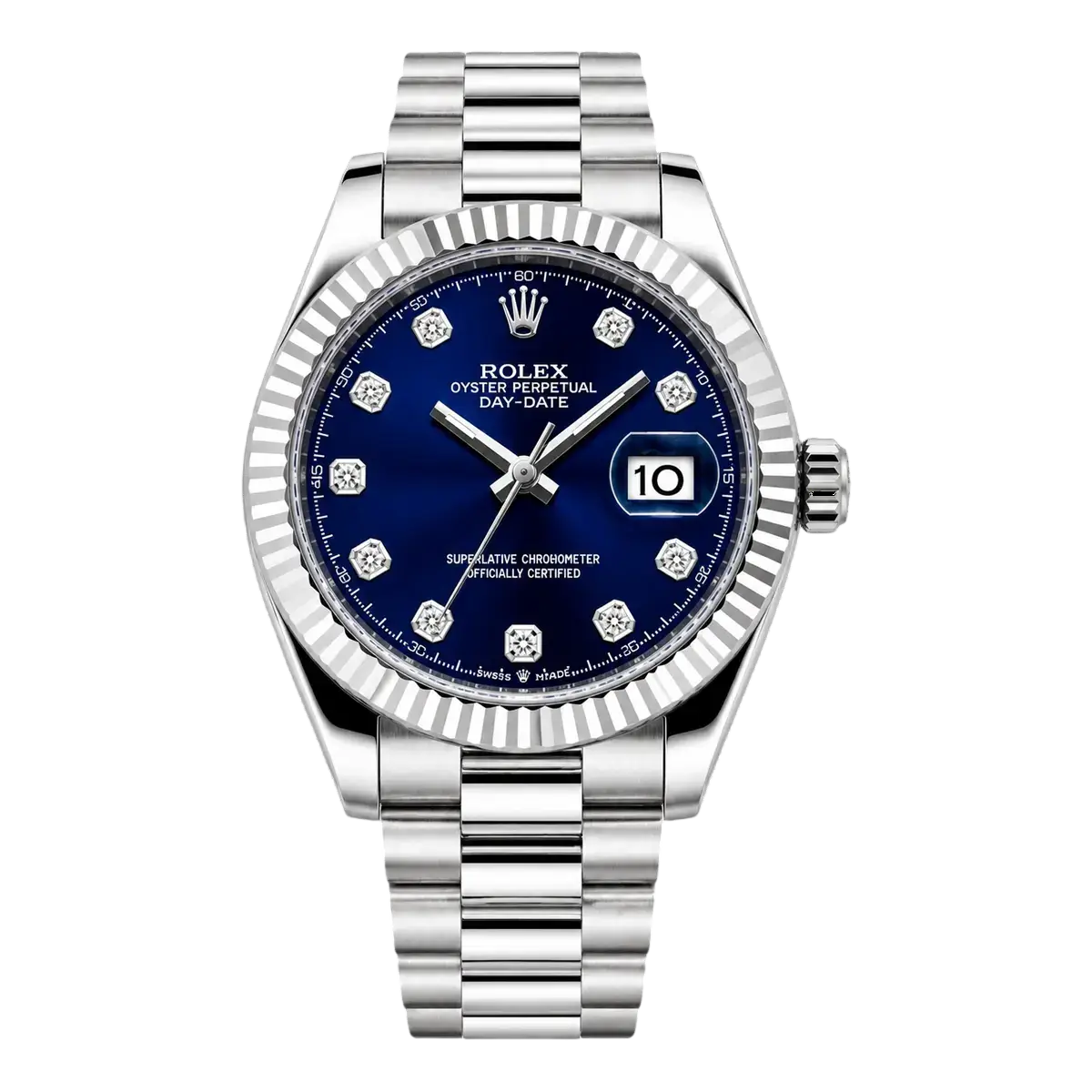 Men's RLX Blue Dial Watch with Fluted Bezel and Steel Strap