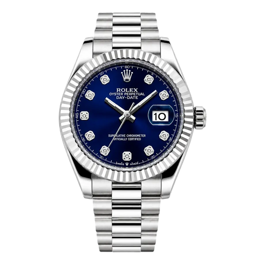 Men's RLX Blue Dial Watch with Fluted Bezel and Steel Strap
