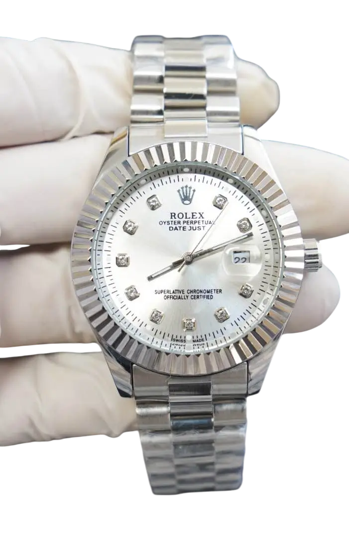 Men's RLX Silver Dial Watch with Fluted Bezel and Steel Strap